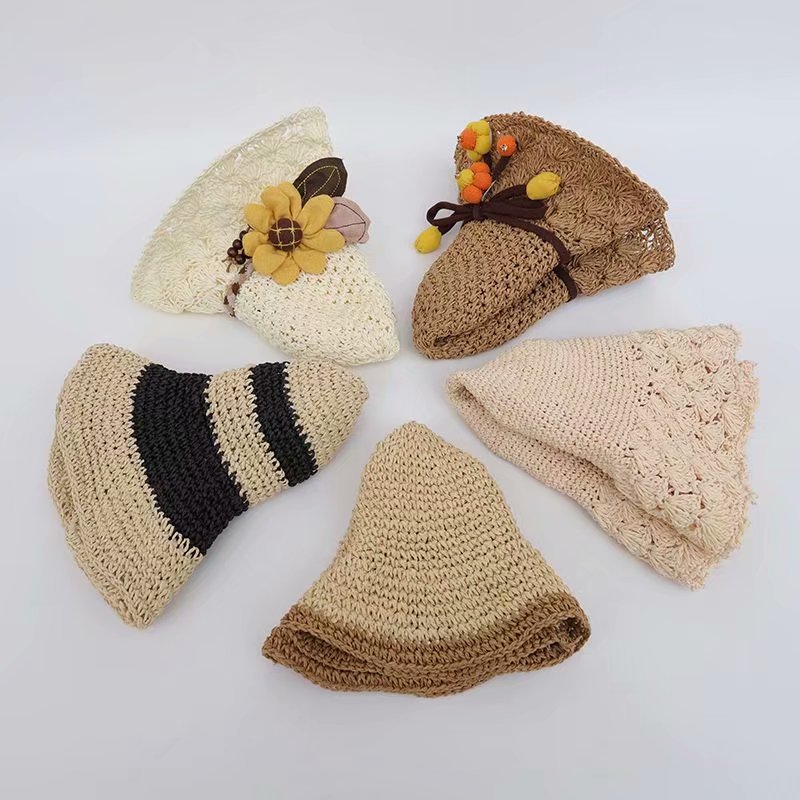 Lafite paper straw hat hand woven wool summer sun hat light body Ice Silk crochet summer cool hat thick diy wholesale
