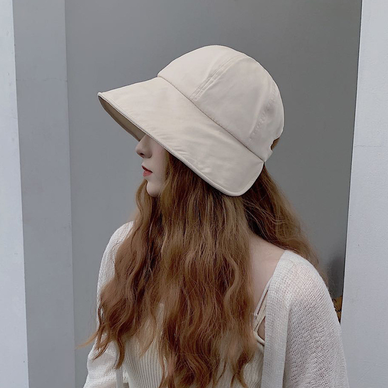 Hat Women's Summer Thin Pure Cotton Fisherman Hat Korean Style Cyber Celebrity Sunshade Sunscreen Hat with Pony Tail Trendy Sun Basin Hat