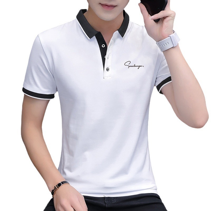 in stock lapel Lycra cotton short sleeve T-shirt men's Polo shirt embroidery foreign trade men's top clothing manufacturers wholesale
