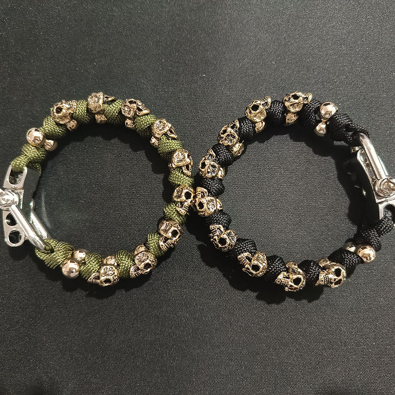 Bracelet - Skull 个性 punk bracelet, men's retro survival handmade woven parachute cord bracelet
