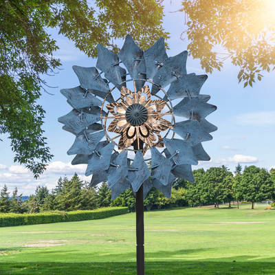 Outdoor solar luminous Windmill garden lawn ornaments courtyard metal crafts wrought iron windmill decoration wholesale