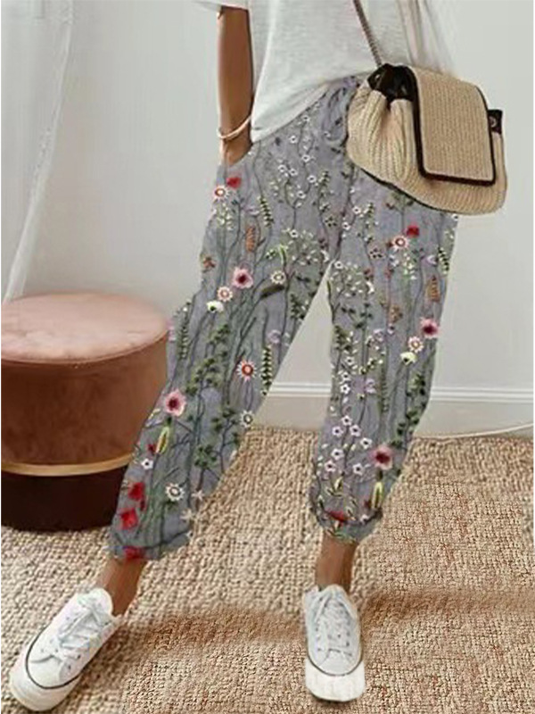 2023 Amazon ebay Cross-border wish Foreign Trade Independent Station Women's Printed Cotton and Linen Casual Women's Pants Trousers