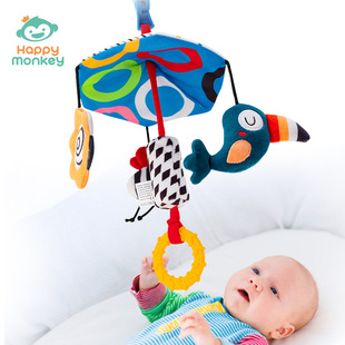 Happy monkey baby toy bed Bell soothing toy baby car pendant rattle rotatable cross-border