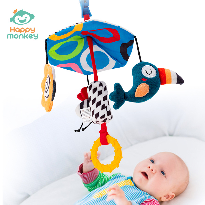 Happy monkey baby toy bed Bell soothing toy baby car pendant rattle rotatable cross-border