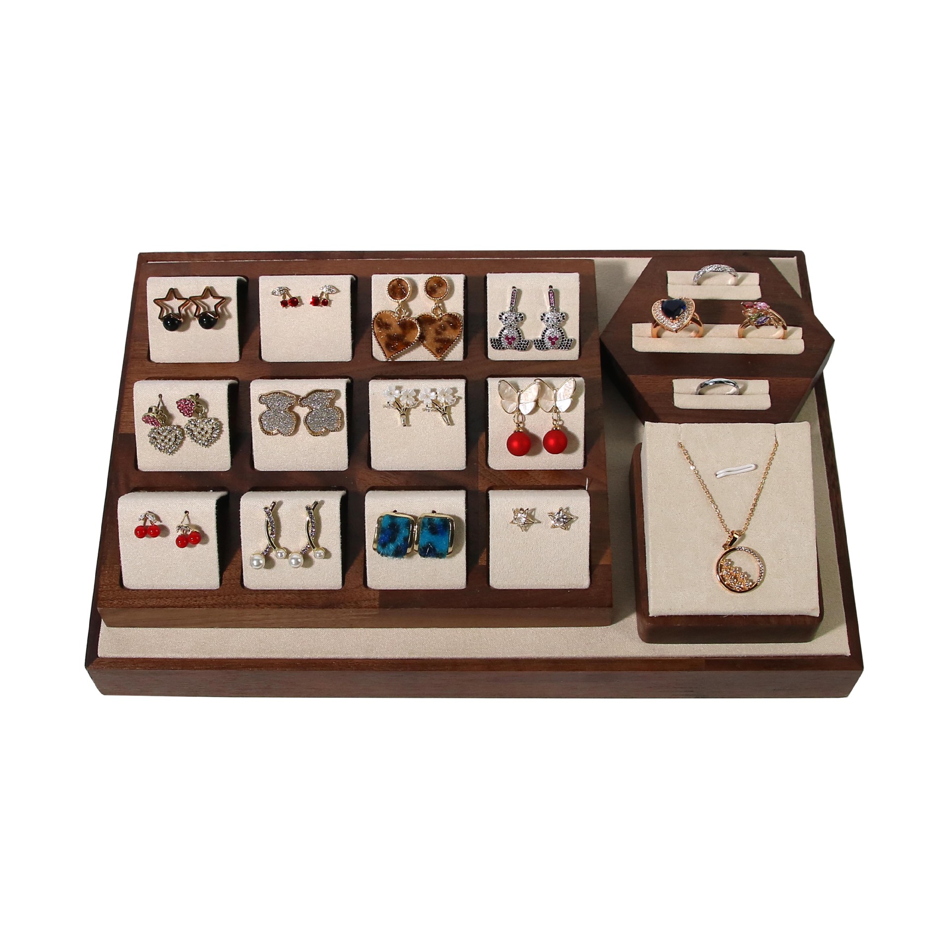 Walnut Necklace Display Rack Earrings Ring Bracelet Watch Jewelry Rack Figure Neck Jewelry Rack