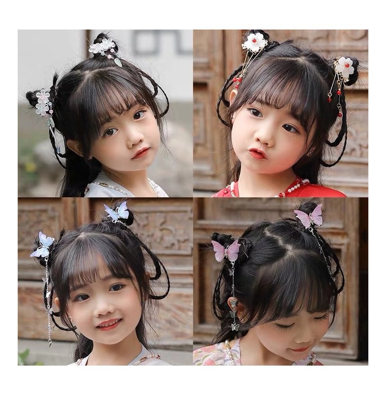 Conjunto de tocados de estilo chino para niños, horquilla Hanfu para niñas, horquilla de estilo antiguo, accesorios para el cabello con borlas de mariposa y hadas_voghion.com