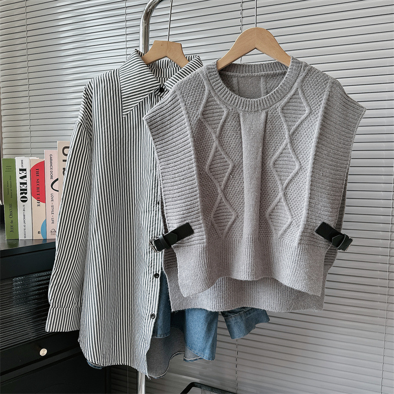 Design sense Denim stitching two-piece sweater for women 2023 autumn and winter New versatile slimming small knitted top
