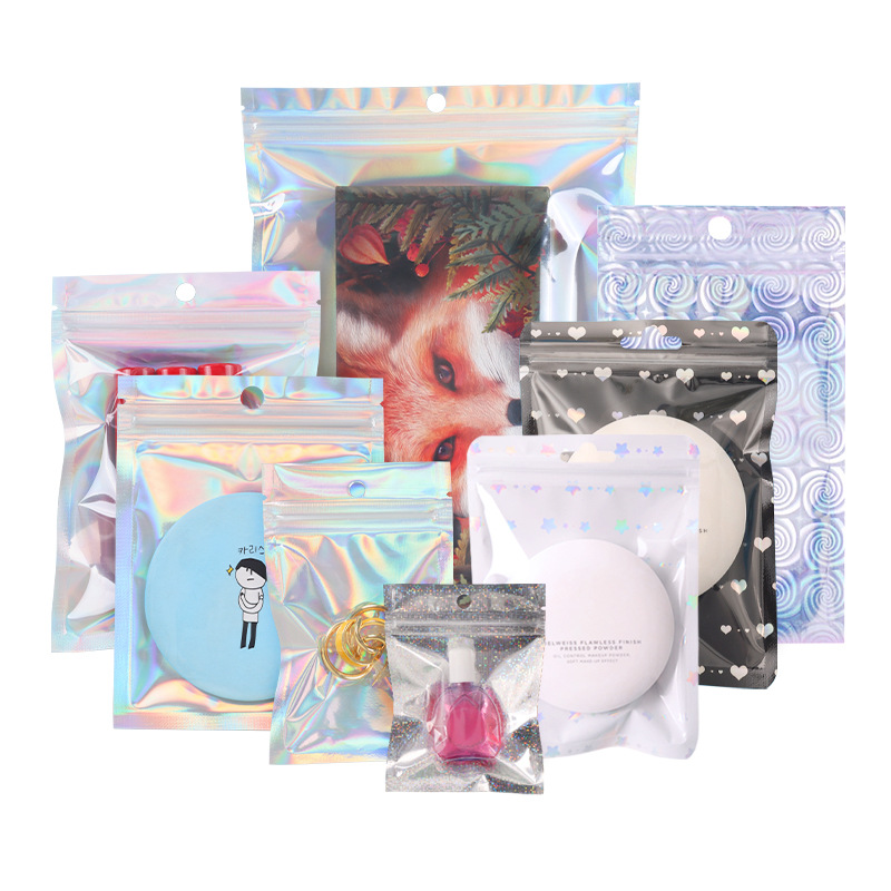 Rainbow laser 16 silk self-sealing bag color gradient data cable sealed bag yum mini jewelry silver sealing pocket