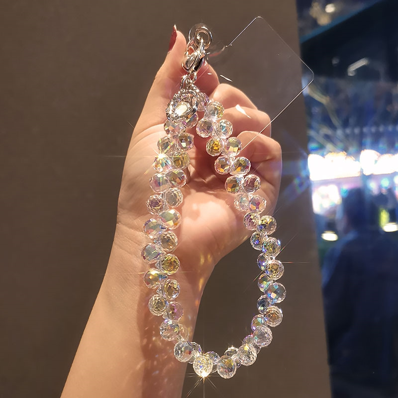 Luxurious and High-end Crystal Beads Satchel Chain Wrist Short Lanyard with Clip Mobile Phone Case Key Chain Bag Pendant