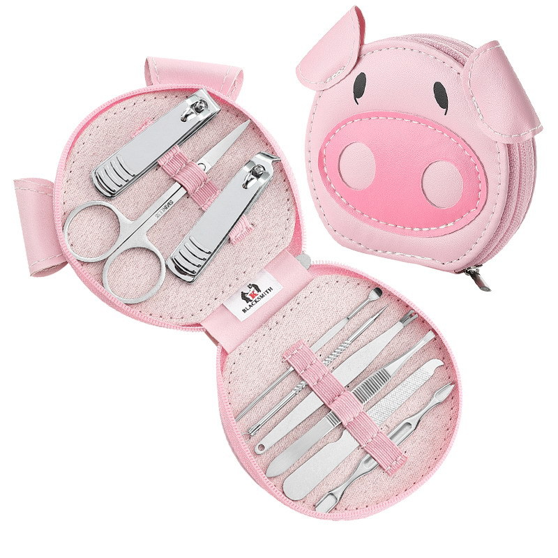 Stainless steel cartoon nail clippers set cute 7 pieces nail clipper pliers eyebrow trimming scissors eyebrow clip ear digging spoon Bevel