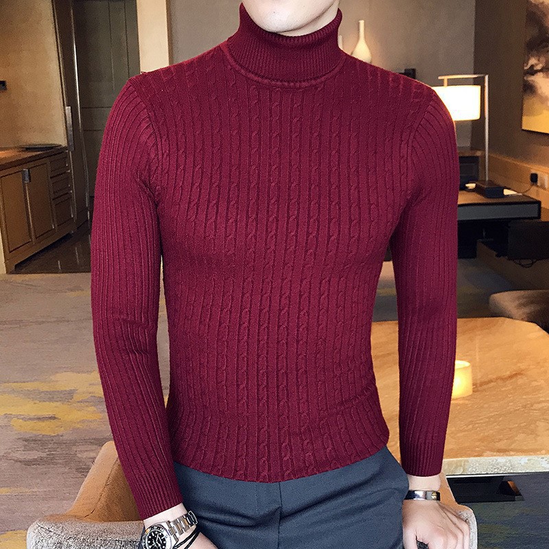 21 Fall/Winter Men's Fall/Winter Five-Color Fashion Twist Knitted Turtleneck Sweater Base Shirt Trendy Men's Sweater