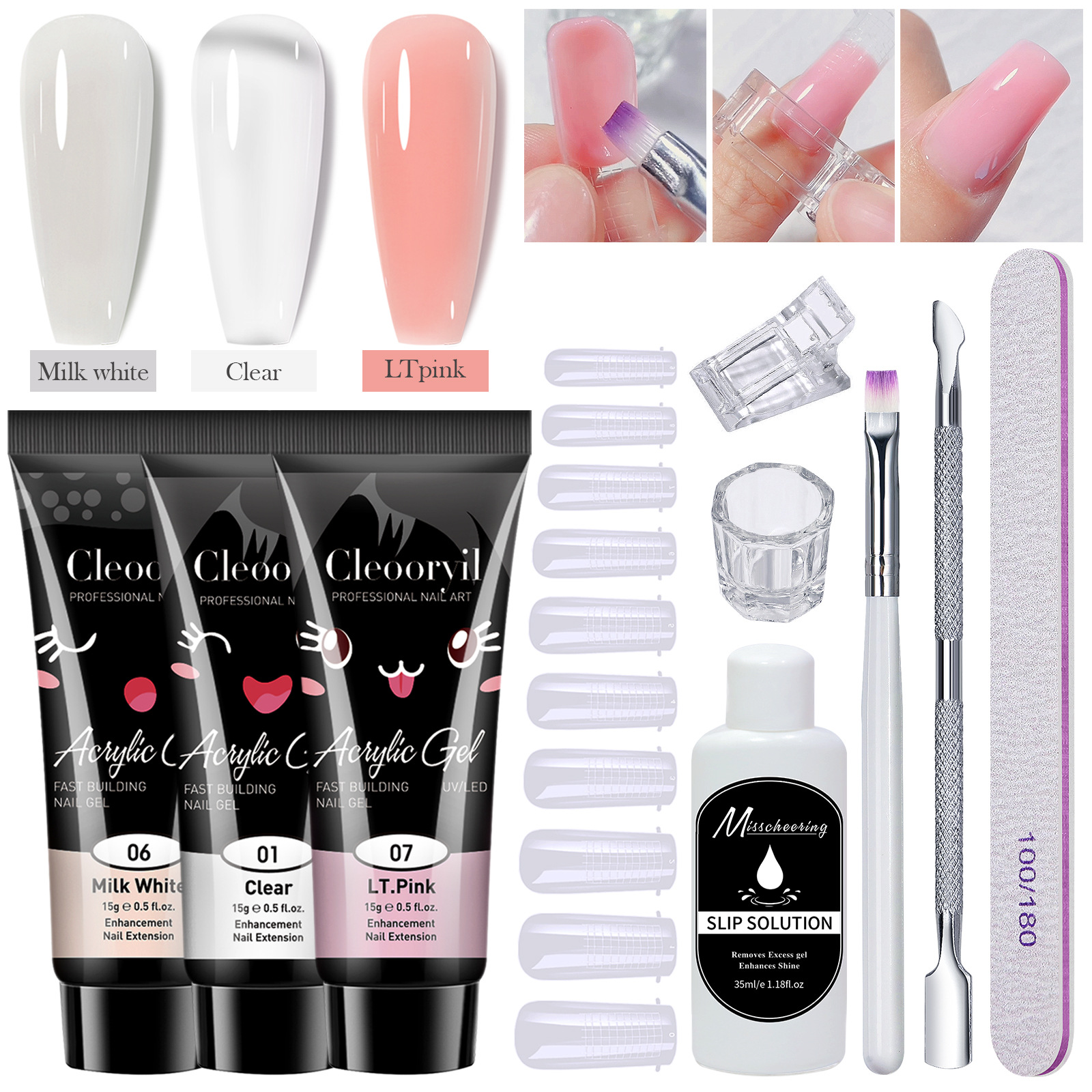 Cross-border 15ml nail art extension glue 10 pieces suit nail mold brush nail art crystal extension glue suit crystal glue