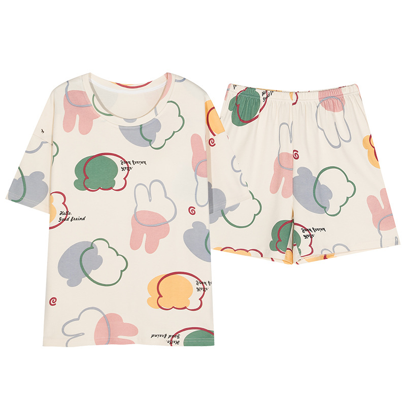 Summer Pajamas Women's Short Sleeve Shorts with Chest Pad Home Wear Suit Student Cartoon Cool Wear-Free Underwear