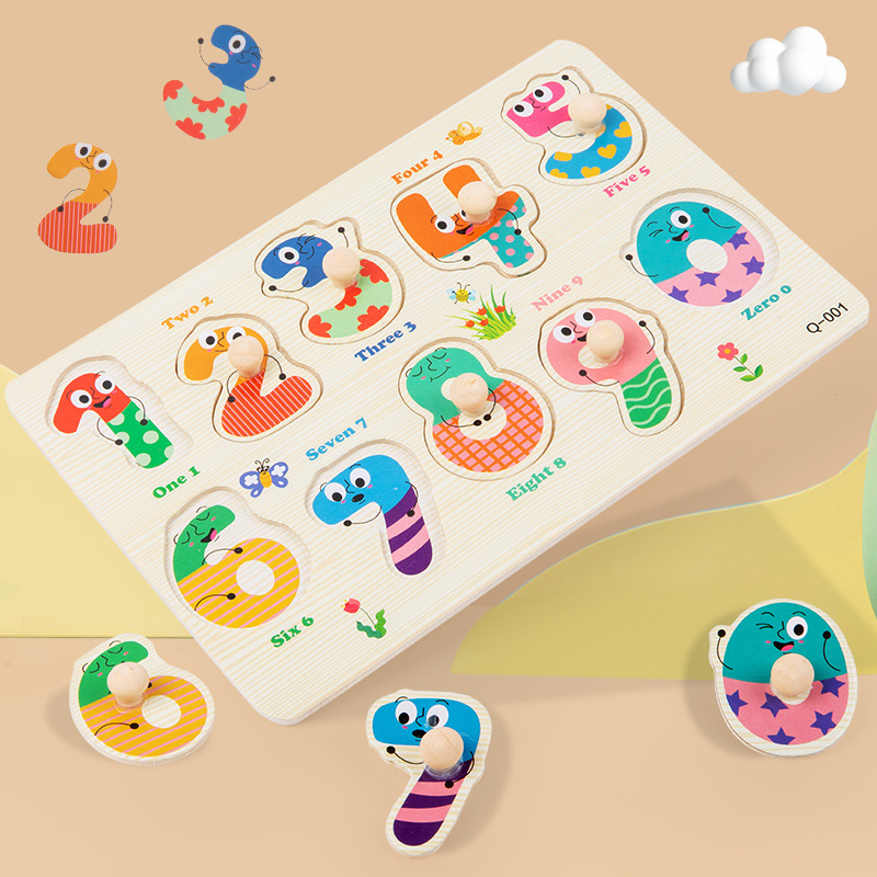 Mushroom nail hand-grasping board puzzle children Montessori early education alphabet digital fruit shape cognitive puzzle wooden toy