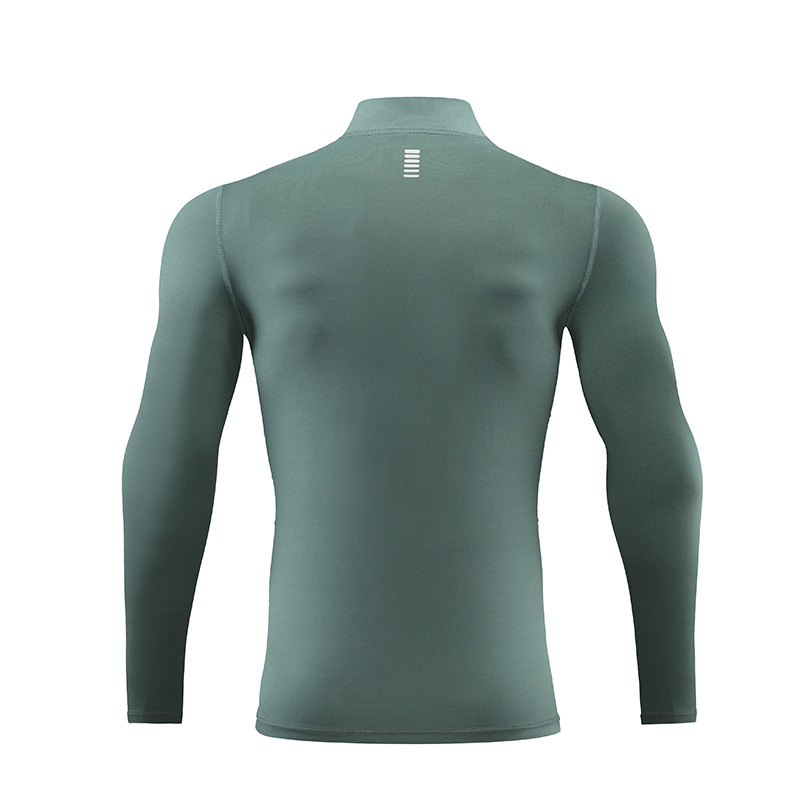 男款健身训练运动紧身衣 亚马逊立领反光条多色排汗速干衣长袖T恤