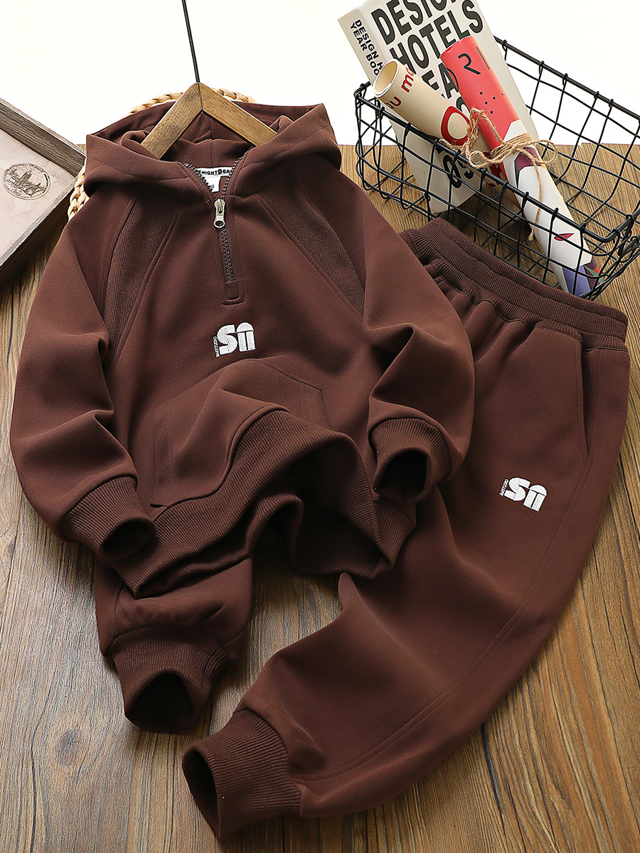 Children's Wear Boy's Autumn and Winter Wear suit 2023 New Korean Style Autumn and Winter fleece-lined Wear Two-piece Set