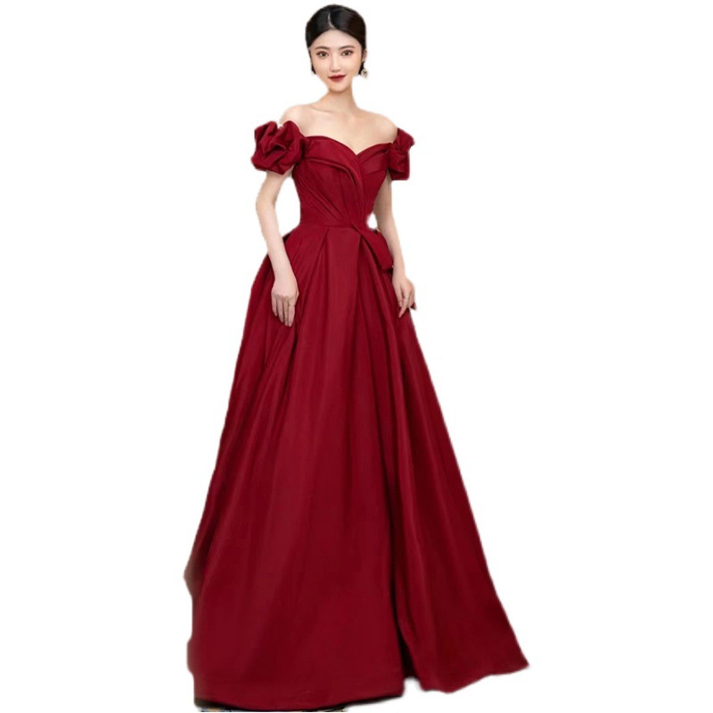 2024 Toast Dress Bride Comfortable Texture off-shoulder Princess Dress Satin Engagement Slimming Host Evening Dress Female