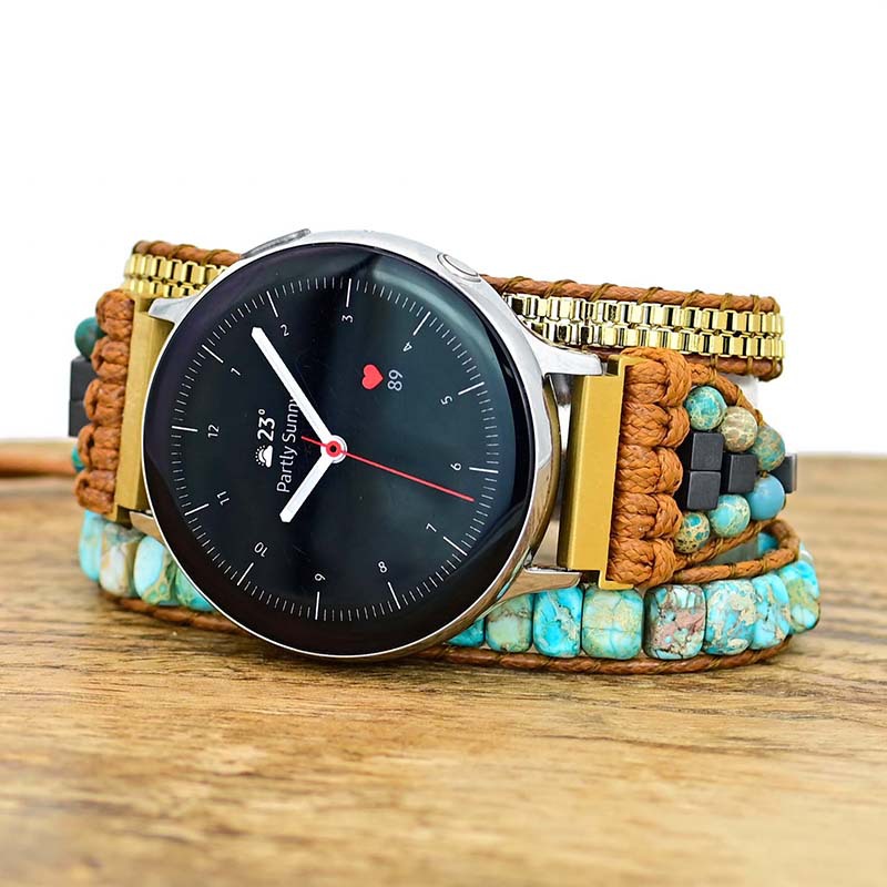 Amazon popular big turquoise beads Samsung watch strap bohemian natural stone Samsung watch strap