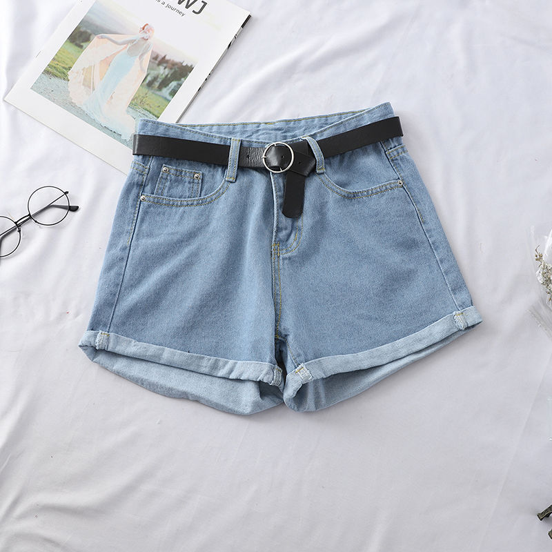 608 High Waist Curl Denim Shorts Women's Summer Wear New Korean Style Student Loose Slimming Outer Wear a-Shaped Wide Leg Pants