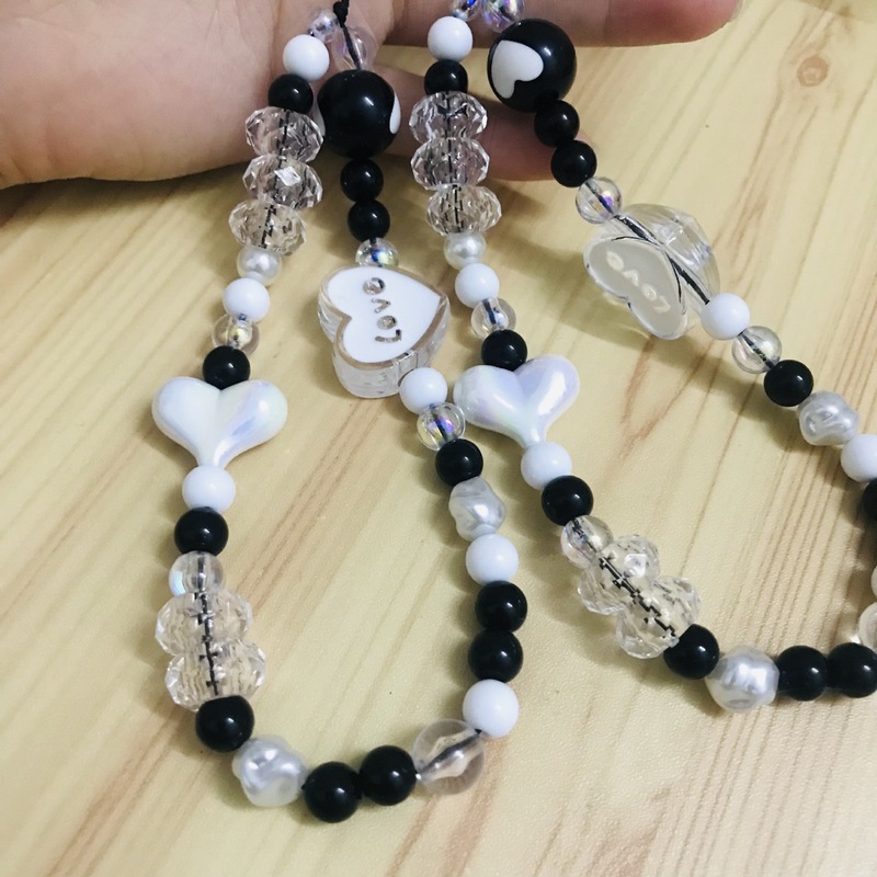 白黒愛滴油チェーンペンダント飾り携帯ケースキーホルダーdiyストラップ卸売りバッグins少女ビーズ|undefined