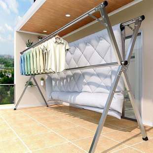 Stainless steel drying rack floor folding indoor and outdoor clothes pole double pole Sun quilt artifact balcony telescopic pole wholesale