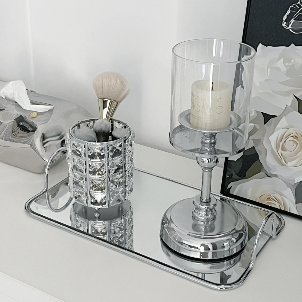 Nordic ins style mirror glass storage tray fruit plate metal silver electroplating simple shooting props decoration