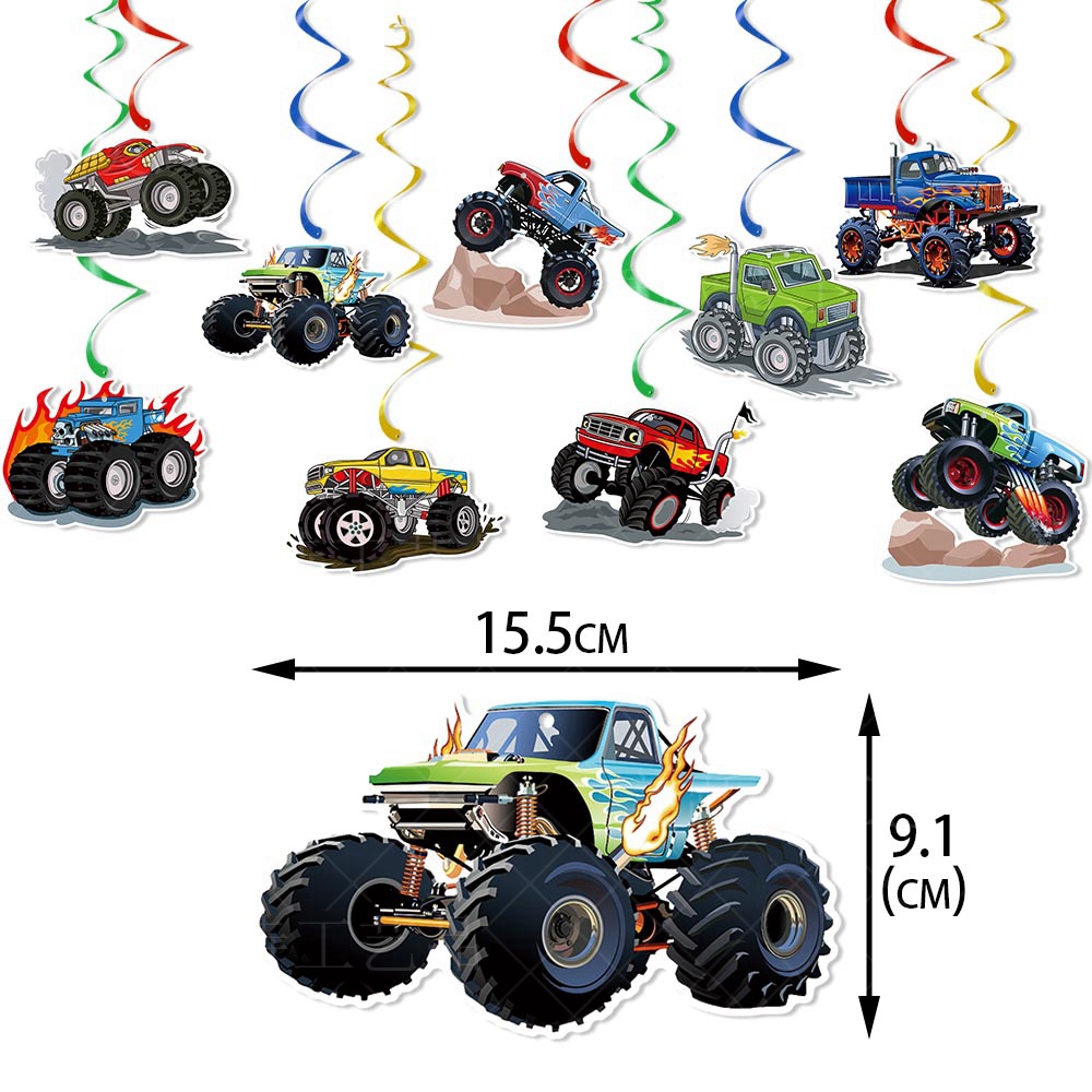 Amazon Birthday Party Decoration Buggy Banner Pull Flag Monster Truck Birthday Decoration Spiral Chandel