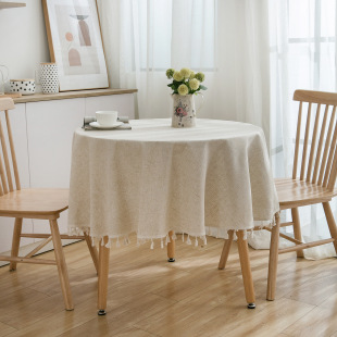 Yiman Qiyun Polyester Linen Plain Tablecloth with Tassel Round Table Household Round Table Factory Direct Supply Table