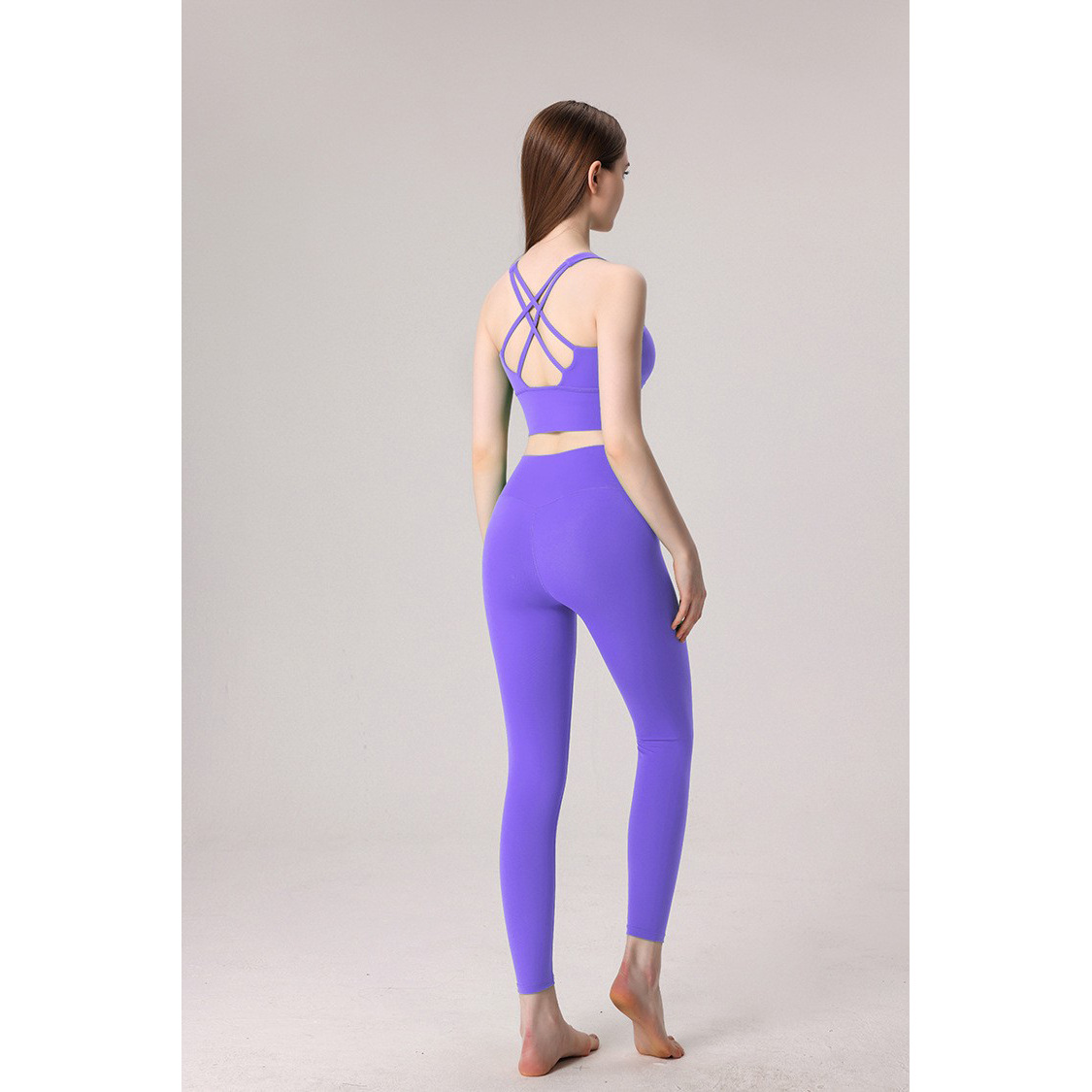 New Naked Cross Shoulder Strap Beautiful Back Top Yoga Clothes Women's Tight Running Sports No Embarrassment Line Two-piece Set