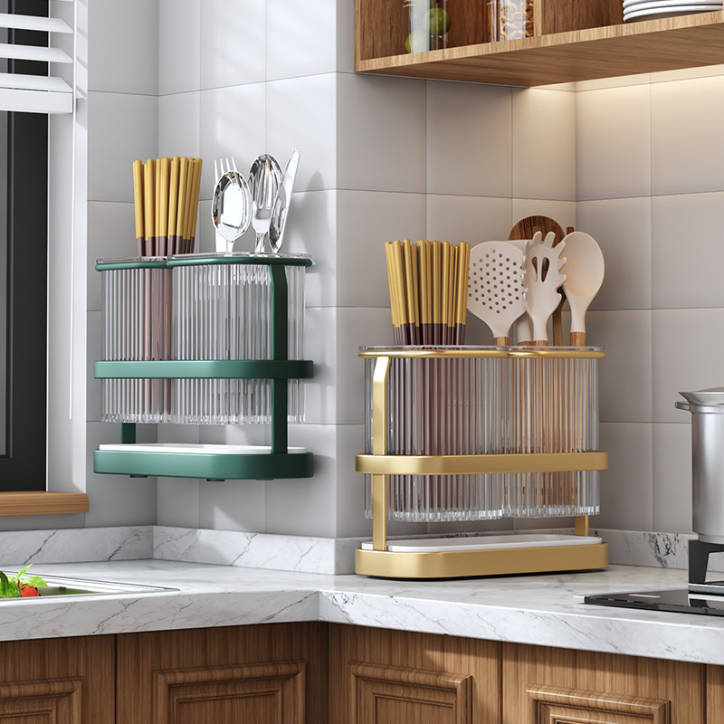 Luxury Chopstick Holder Can Drain Kitchen Chopstick Cage Iron Spoon Storage Box Detachable European Chopstick Rack No Hole 