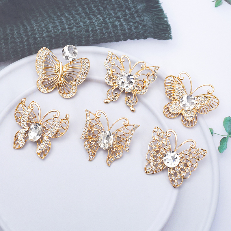 Korean-style alloy rhinestone butterfly brooch temperament pin fashion clothing with corsage accessories animal brooch jewelry