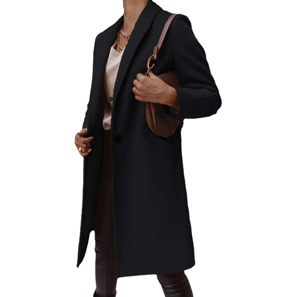2022eBay Amazon wish new autumn and winter solid color lapel long button tweed coat coat women