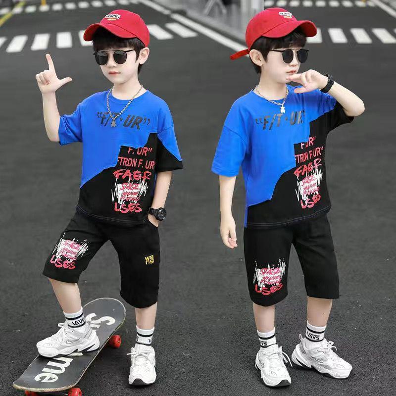 Children's Clothing Boys' Summer Suit 2023 New Arrival Korean Style Children's Summer Short-Sleeved Stylish Boys Handsome Trendy