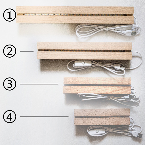 Factory wholesale solid wood luminous base 3d long strip night light base acrylic led lamp holder usb plug-in lamp holder