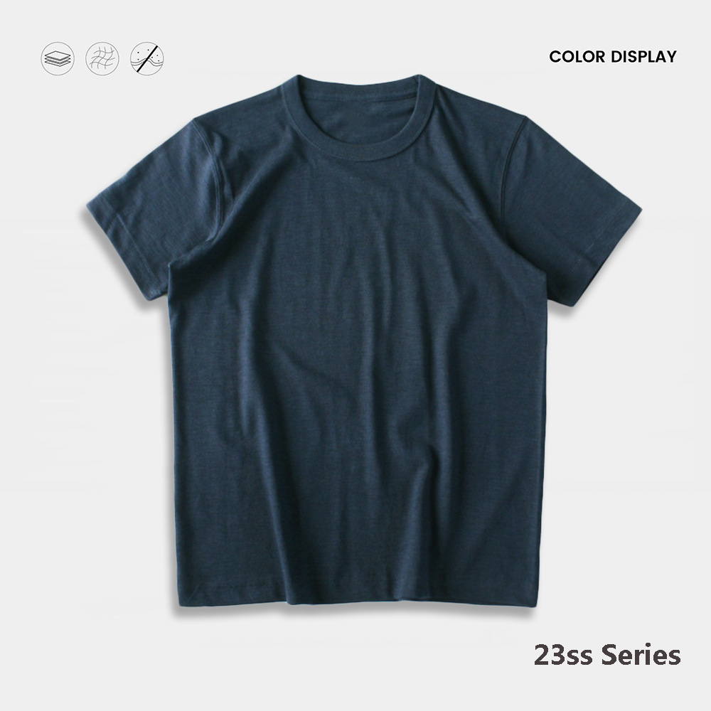 215g retro old loom Japanese slub cotton three needle rolling collar seamless tube weaving dark needle bottoming short sleeve T-shirt