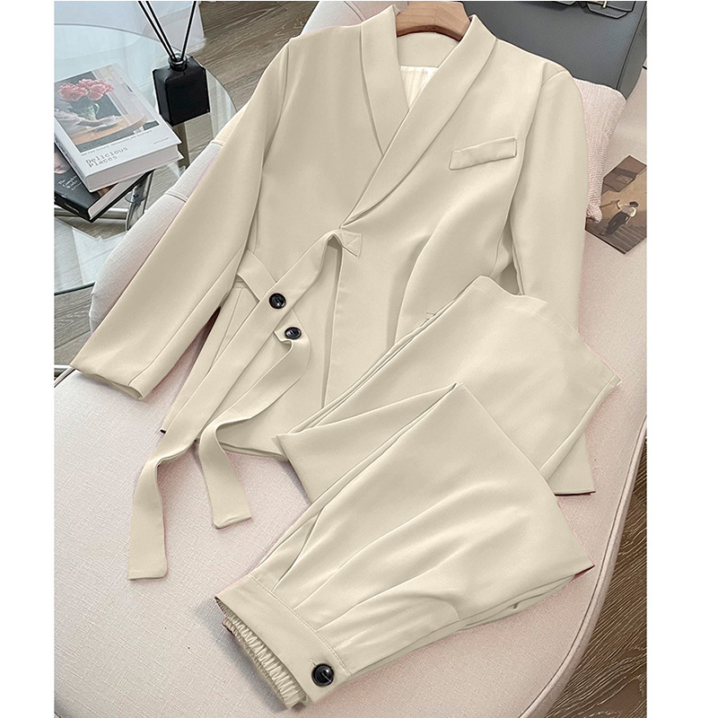 Korean Style Design Sense Lace-up Internet Popular Suit Set Two-piece Women's 2023 Spring and Autumn New All-match High-end Sense Suit