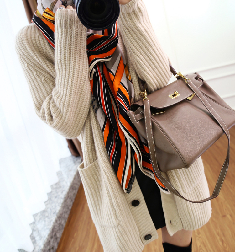 Spring and Autumn Mid-length Knitted Cardigan Women's V-neck Exterior Thickened Sweater Jacket Loose Lazy Style Trendy Sweater
