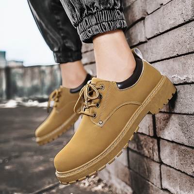 Autumn Men's Shoes All-match Martins Boots Thick-soled Tooling Shoes Height-increasing Casual Shoes Korean Style Trendy Shoes Labor Protection Shoes Men's Leather Shoes