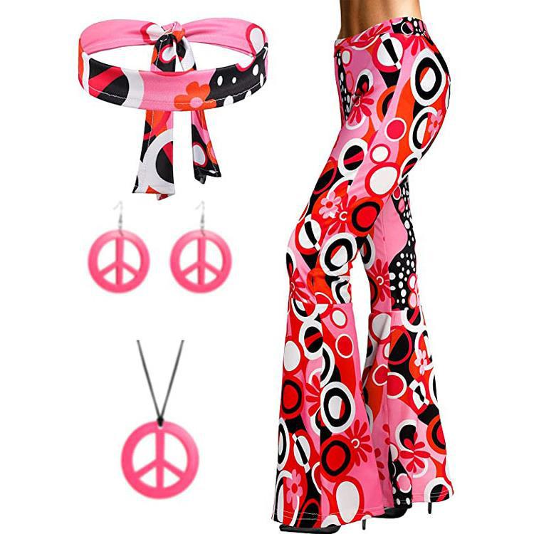Amazon 20.23 million Halloween Print Flared Pants 70 s Hippie Vintage Print Headband Bohemian Trousers
