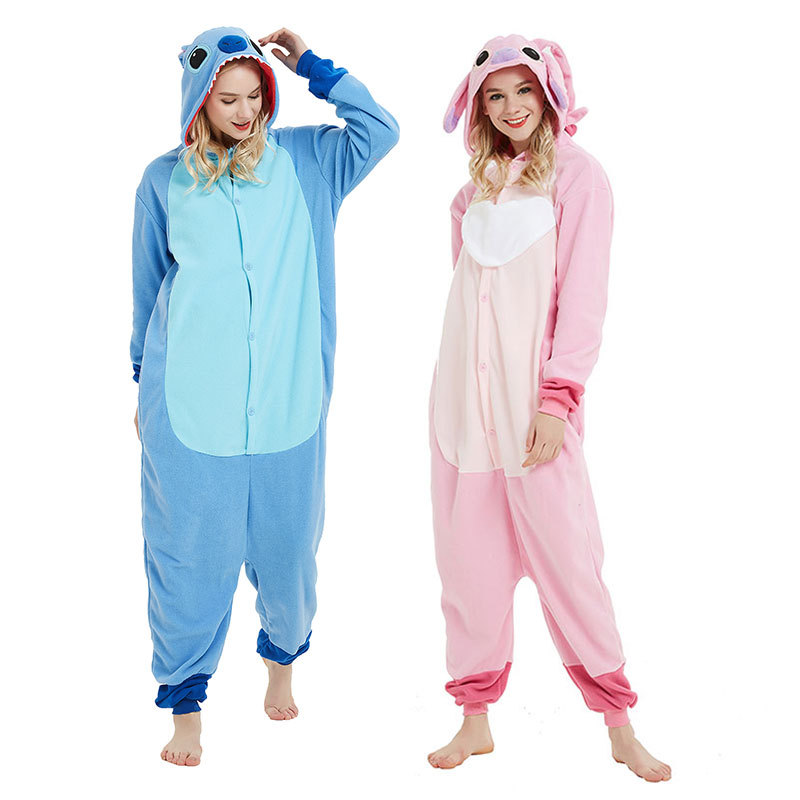 Halloween Fleece Cartoon Animal Sleepsuit Blue Pink Pudding Stitch Couples Home Costume Performance Costume