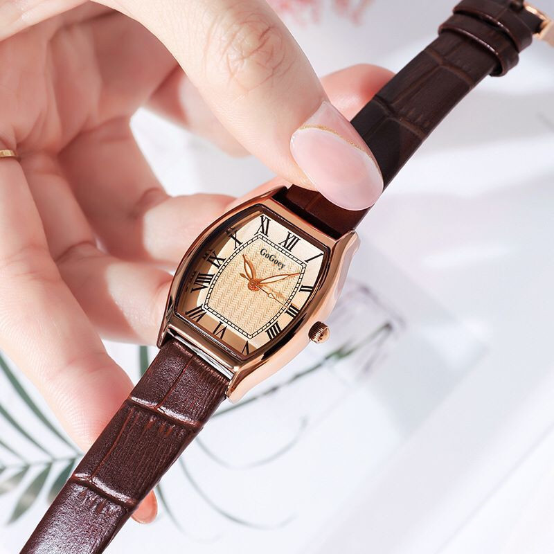 New Korean style fashionable women's watch retro ins style wine barrel-shaped belt learn life waterproof simple watch