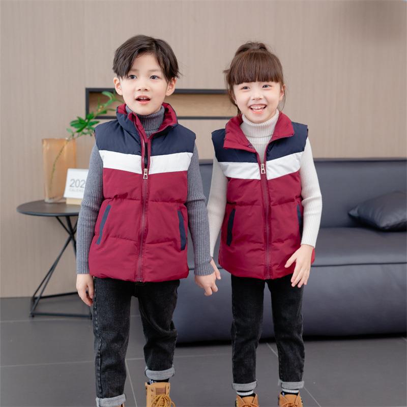 Children's down cotton vest autumn and winter boys and girls color matching baby warm vest college style kindergarten vest