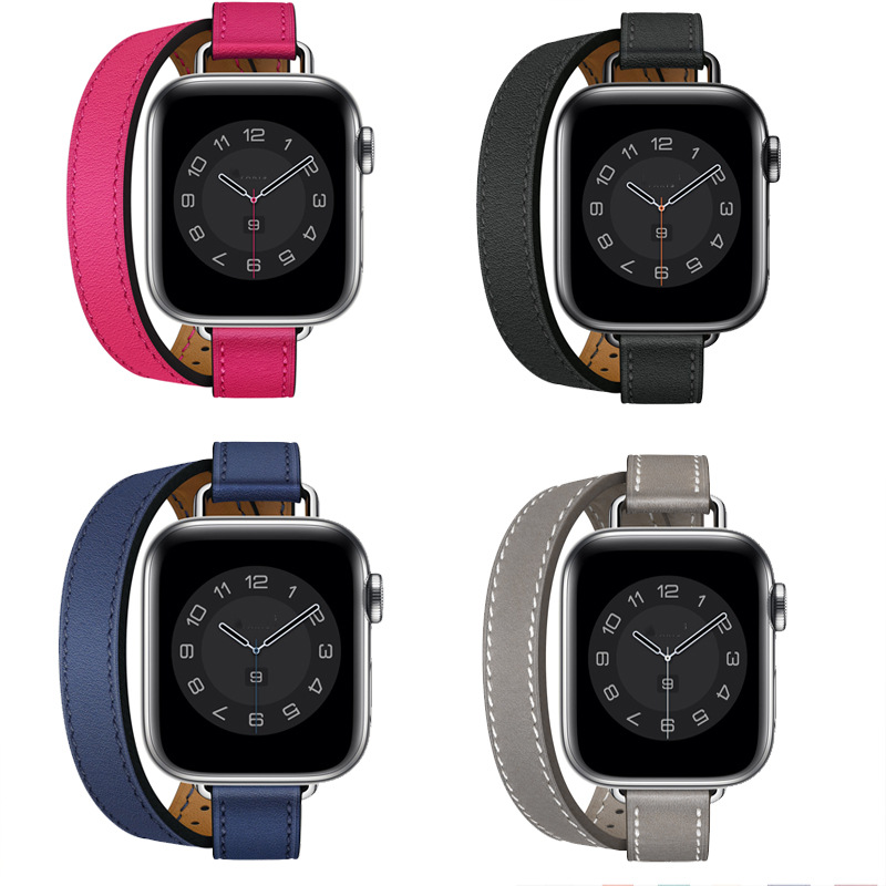 Suitable for Apple Watch Band Apple watch9/8/7/6/4 Slim-Fit Double-Circle Slim Waist Apple Leather Watch Band