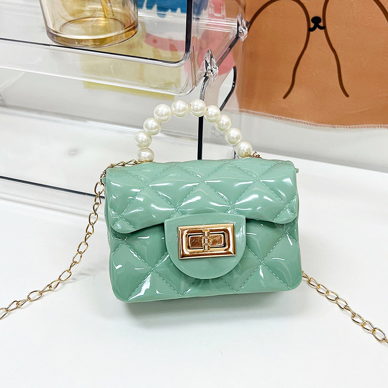Women's Bag Children's New Mini Jelly Bag Rhombic Trendy Sachet Bag Fragrant Pearl Hand Shoulder Crossbody Chain Bag