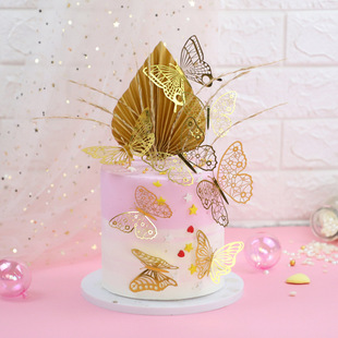 Birthday cake decoration baking plug-in golden butterfly beautiful card insertion mother DIYY fan folding fan card insertion