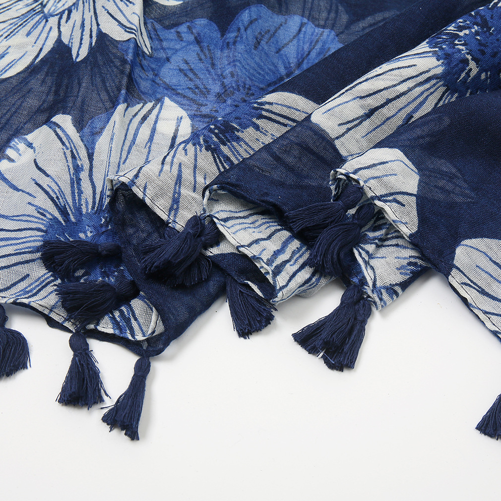 Japanese Style Artistic Cotton Linen Retro Women's Scarf Printed Stitching Sunscreen Shawl All-match Tassel Long Scarf