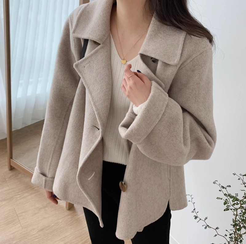 Blazer da donna in misto lana di ispirazione francese, cappotto oversize doppiopetto, elegante capospalla autunno/inverno_voghion.com