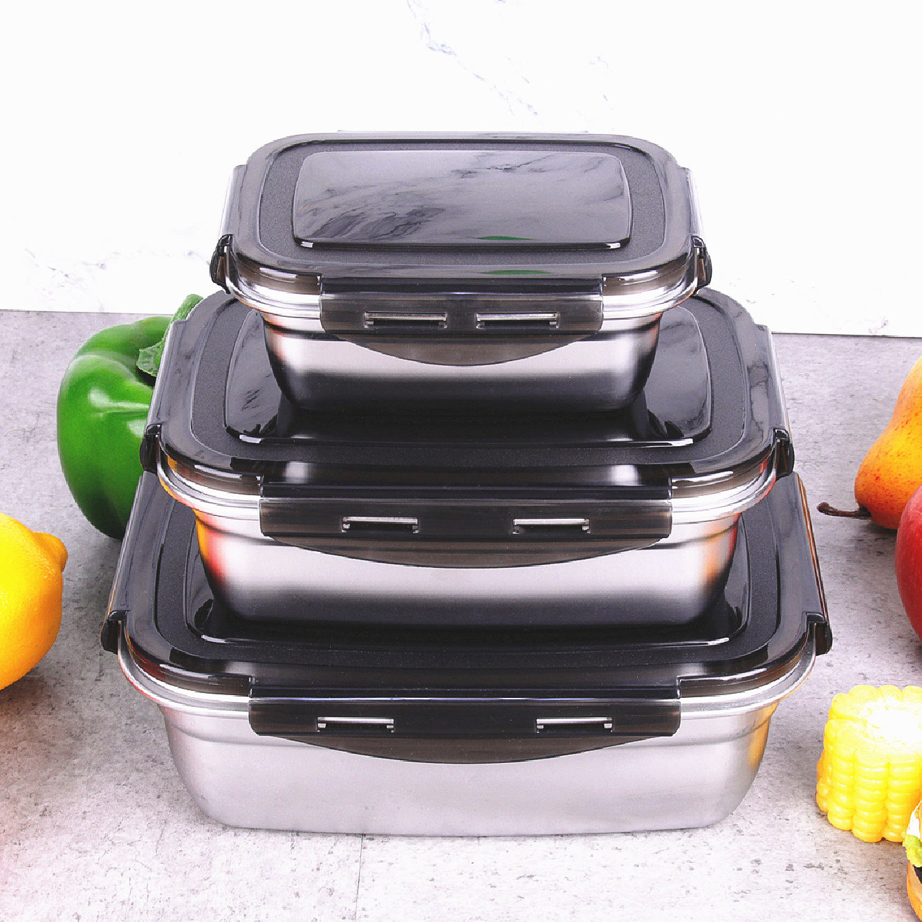 304 Stainless Steel Household Restaurant Preservation Box Lunch Box Sealed Lunch Box Pickle Box Refrigerator Storage Box Storage Box