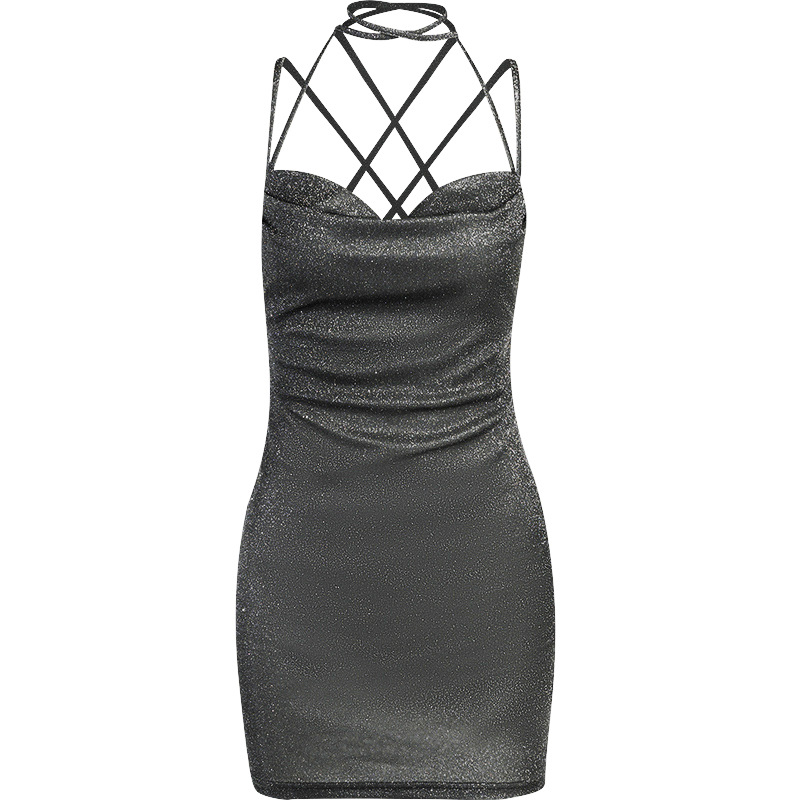 JY22286 Knitted Backless Sling dress 2024 Summer European and American Women's Fashion Sexy Short Hip Skirt