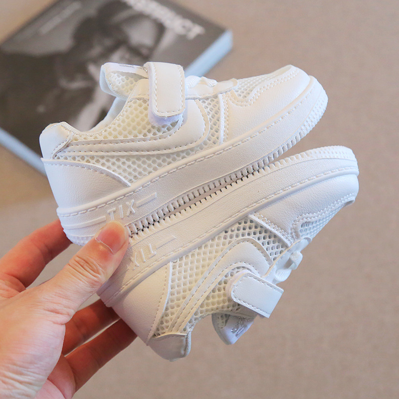 Children's White Shoes 2024 Summer Boys Sports Shoes Hollow Mesh Shoes Girls Casual Board Shoes Soft Bottom Baby Shoes